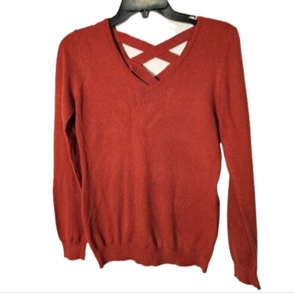 Love Ellie Women's V-Neck Crisscross Sweater - Rust colored Size X-Small NWOT